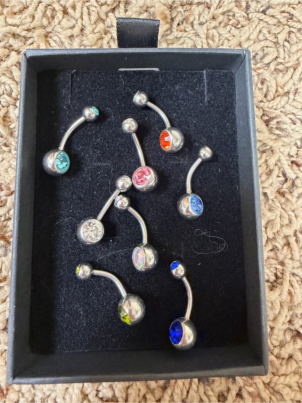 Assorted Gem-Accent Navel Rings – Colorful Stainless Steel Belly Button Jewelry